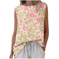 thumbnail image 2 of Shirts for Women Plus Size Sleeveless Round Neck Floral Printed Casual Tank Top Pink L, 2 of 5
