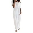 thumbnail image 2 of Off-Shoulder Batwing Sleeve Maxi Dress, Women's Loose Lounge Nightdress, Casual Comfy Sleepwear White M, 2 of 5