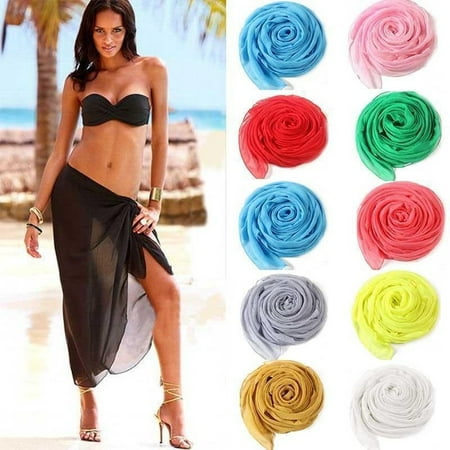 Women Sexy Scarf Chiffon Wrap Dress Sarong Pareo Beach Bikini Swimwear dress Black