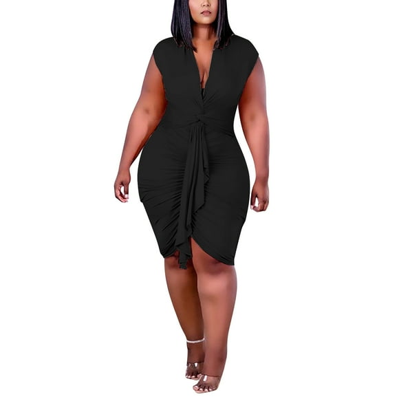 TJAZFJPA Black Dress Long Sleeve Large Size Women Ladies Fashion Asymmetric V Neck Wrap Dress Neon Dress Grad Dresses