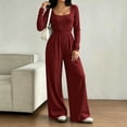 thumbnail image 2 of Diufon Long Sleeve Jumpsuits for Women Back Zipper Elastic Waist Square Neck Wide Leg Overalls Going Out Fall Outfit, 2 of 8