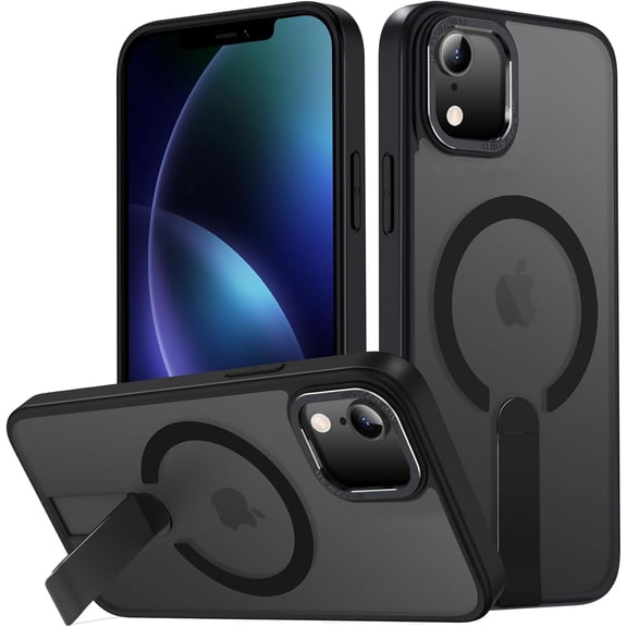 for iPhone XR Case Compatible with Magsafe, Built-in Invisible Stand [Military Drop Protection] Strong Magnetic Shockproof Slim Protective Phone Case Cover for iPhone XR 6.1 (Black)