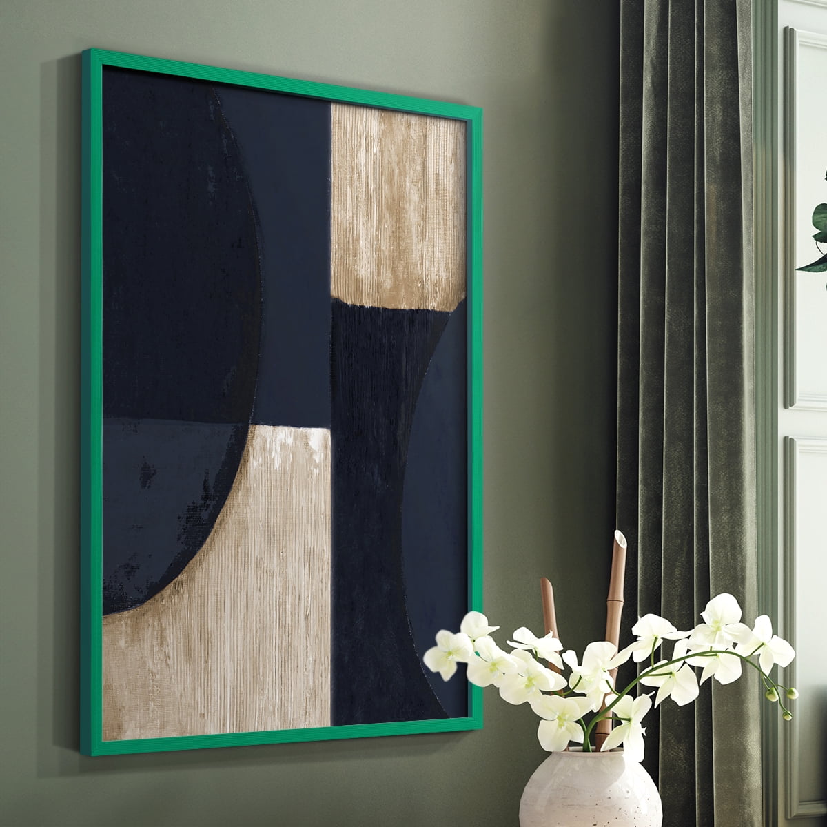 Navy Reflections in Green Solid Wood 11 x 14 Framed Print