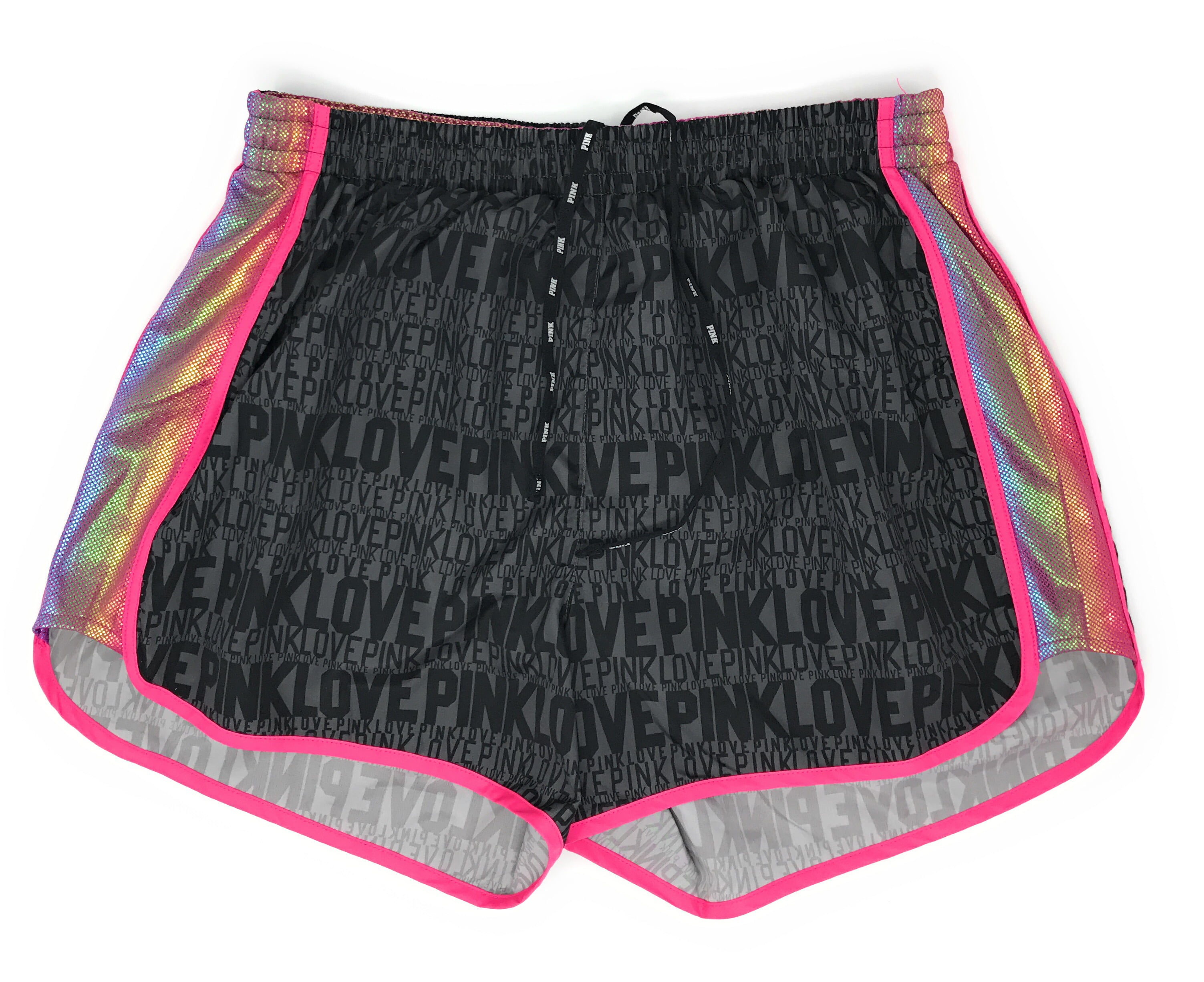 NWT VICTORIA'S SECRET PINK SHORTS SEQUIN BLING Athletic Track Running Campus NEW 