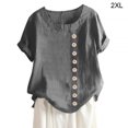 thumbnail image 1 of Thinsony Blouse en Lin Ample à Manches Courtes Col Rond Femme Haut d'Été, Gris, TTG, 1 of 5