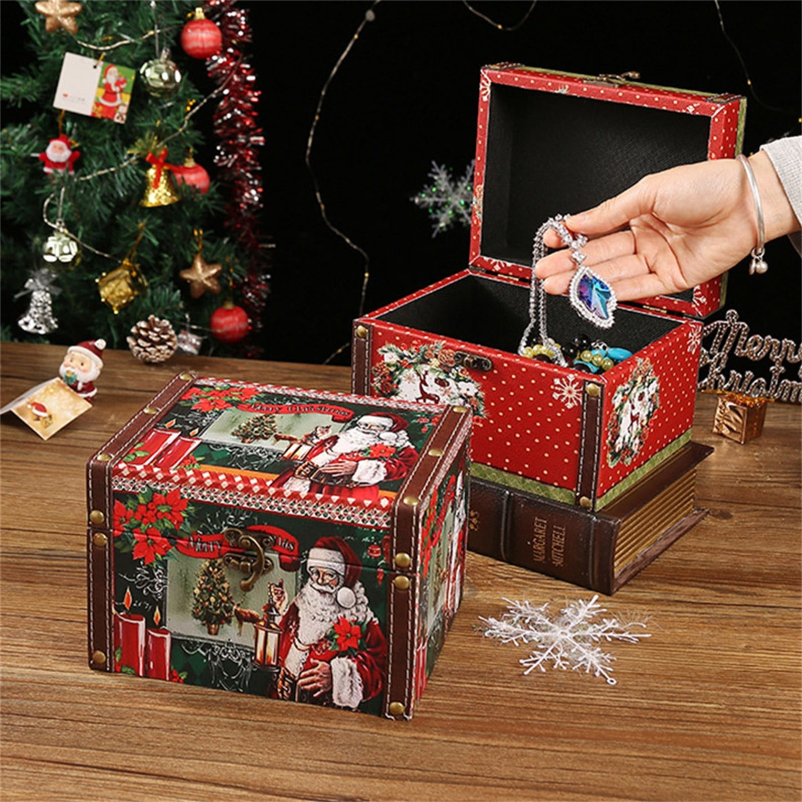 XKHHLH PU Leather Wooden Storage Box with Lid Small Antique Jewelry Treasure Box, Vintage Treasure Chest Box with Handle for Cards,Photo,Keepsakes Gift for Christmas Birthday