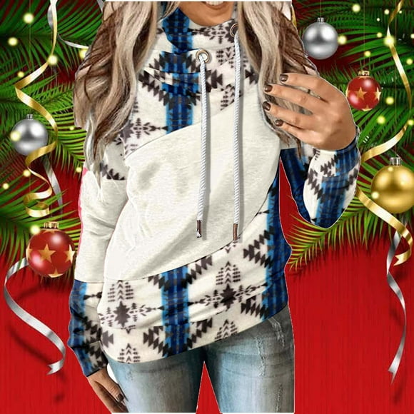 Tetras Womens Tops Dressy Casual Fall,Fashion Woman Round Neck Long Sleeve Christmas T-Shirt,Printing Hooded Blouse Tops