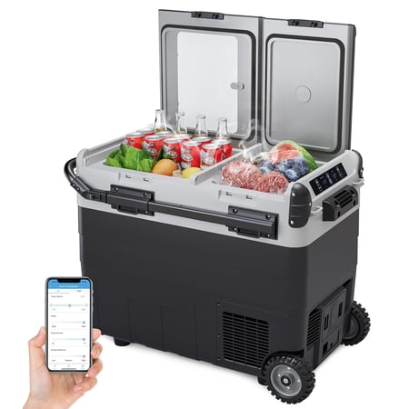 Garvee 53QT (50L) Portable Car Refrigerator Freezer, 12V Electric Cooler with Dual Zone, App Control, Wheels for RV, Truck, SUV & Camping