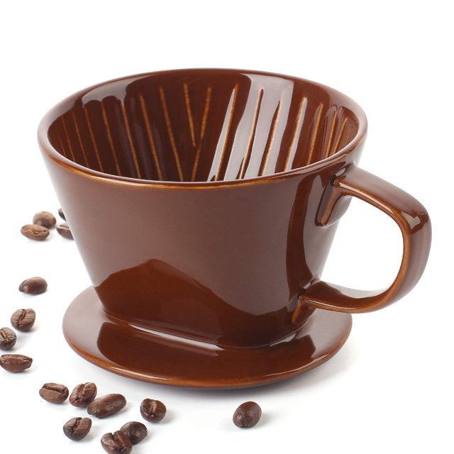 DOWAN Pour Over Coffee Dripper, Non Electric Pour Over Coffee Maker, Porcelain Slow Brewing Accessories for Home, Cafe, Restaurants, Easy Manual Brew Maker, Brown