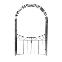 DecMode 86" Indoor Outdoor Arched Gate Black Metal Garden Arbor with Lattice Work Sides