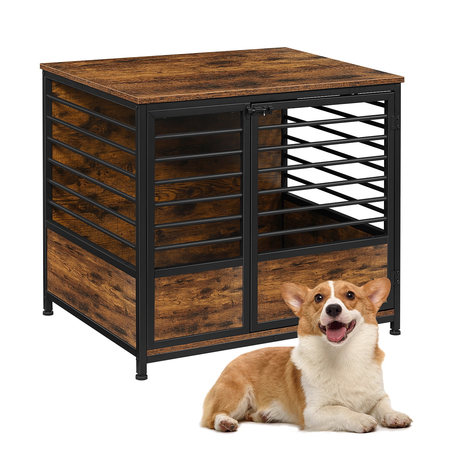 Wooden Heavy Duty Dog Crate Side Table Indoor Dog Kennel Brown Medium