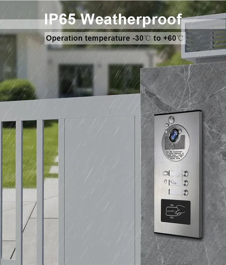 Video Intercom System for Apartment,3 Units 4.3 inch Monitor Wired Video Door Phone Kit,Indoor Outdoor Video Doorbell, Doorphone Telephone Style, Onekey Unlock,2 Way Audio, 3-Screen for Home