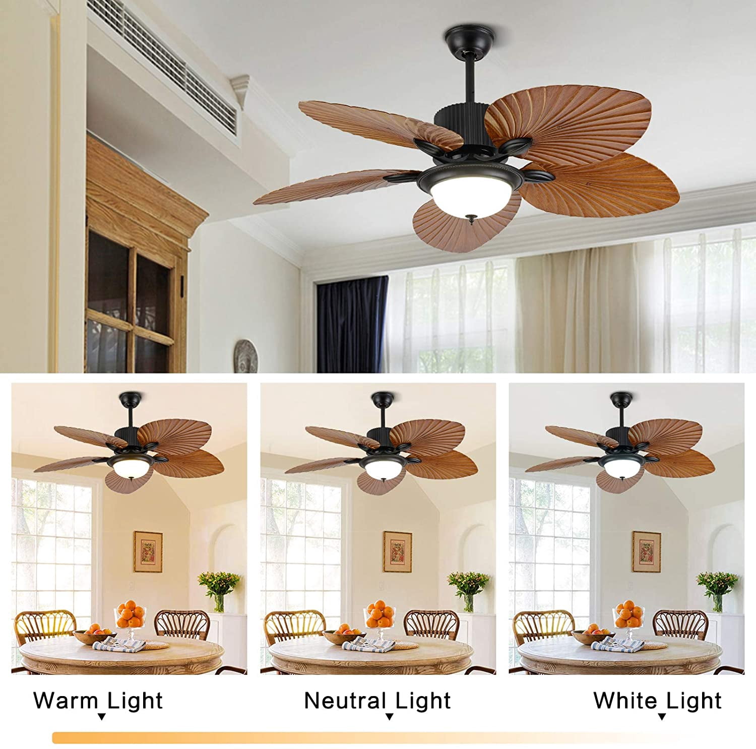 Miumaeov 52” Brushed Bronze Vintage LED Ceiling Fan with Light Kit and Remote Control