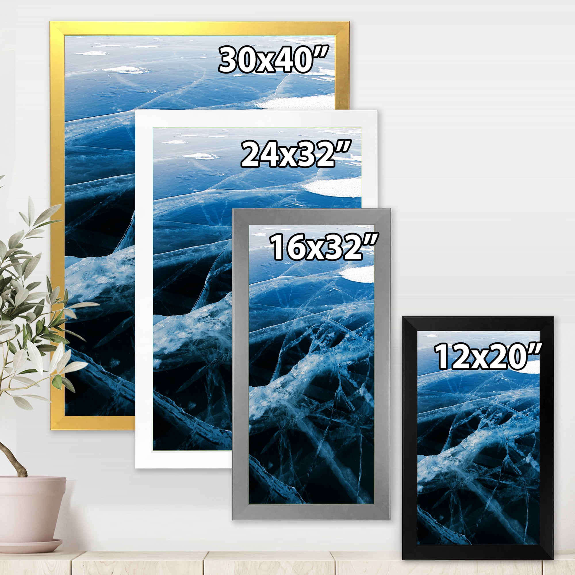 Designart 'White and Blue Ice Structure II' Modern Framed Art Print
