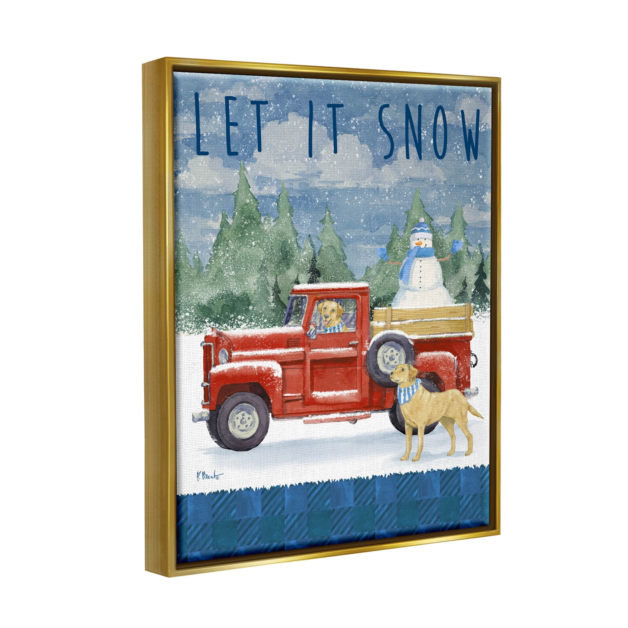 Stupell Industries Let It Snow Winter Dogs Graphic Art Metallic Gold Floating Framed Canvas Print Wall Art, Design by Paul Brent
