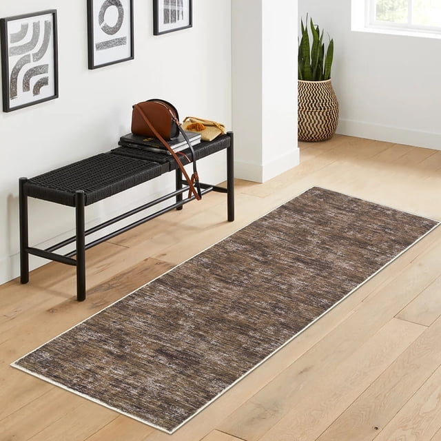 YUSAZENS 2x6 Modern Abstract Runner Rug Machine Washable Non-Slip Soft Carpet for Kitchen Laundry Room Brown
