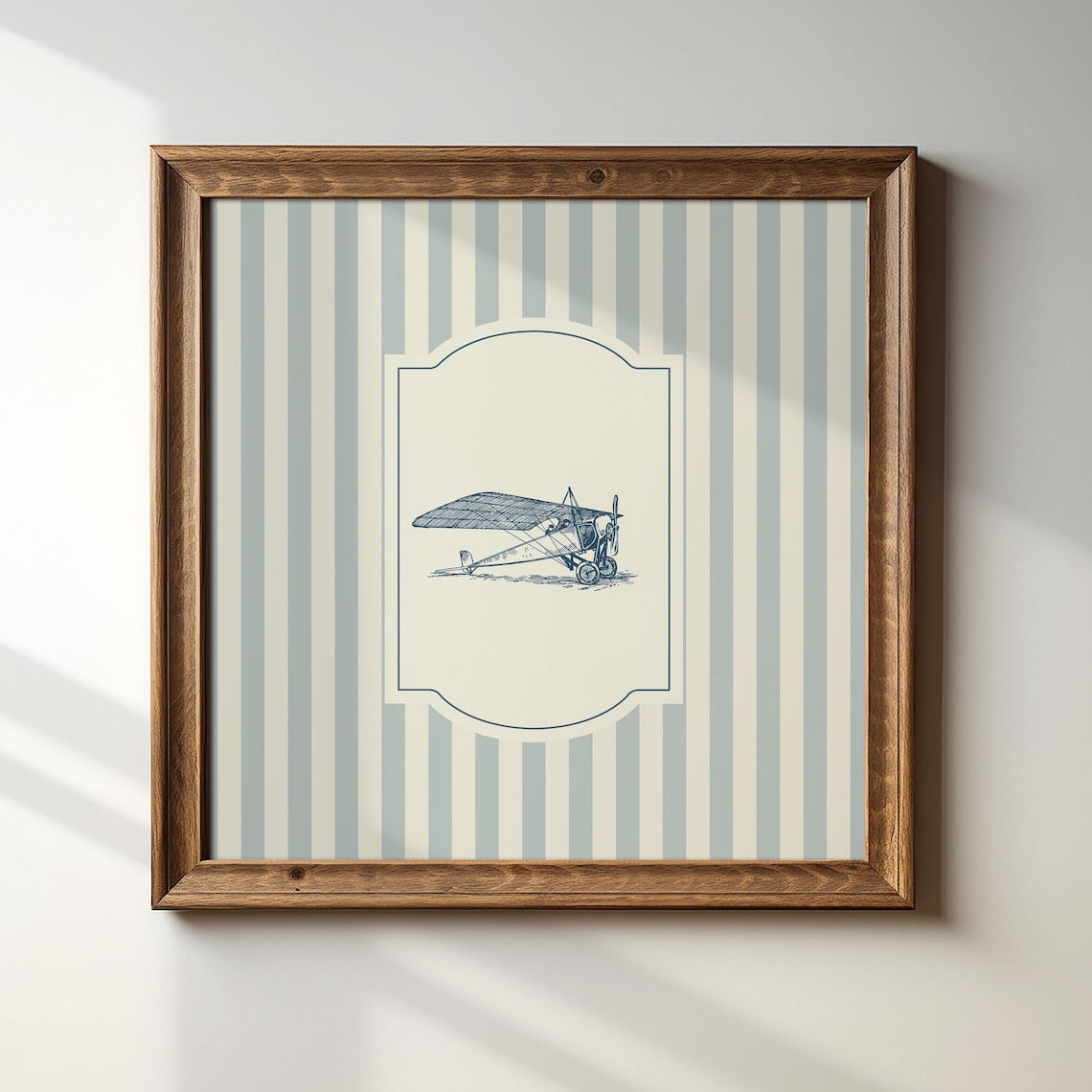 Minimalist Vintage Plane Art Print Blue and White Illustration Gift Idea Aesthetic Boys Nursery Decor