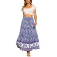 thumbnail image 2 of INSPIRE CHIC Women's Elastic High Waist Ruffle Floral Print Boho A Line Pockets Summer Maxi Skirt S Blue Purple, 2 of 5