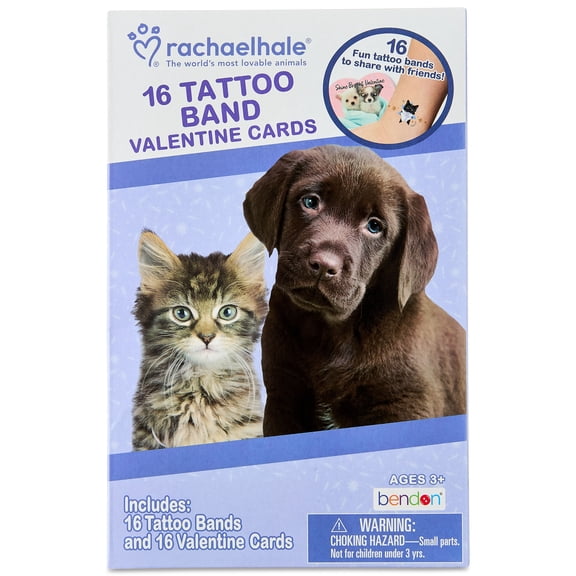 Rachel Hale Puppy Dog Valentine’s Day Cards, 16 Classroom Exchange Greeting Cards with Temporary Tattoos for Kids