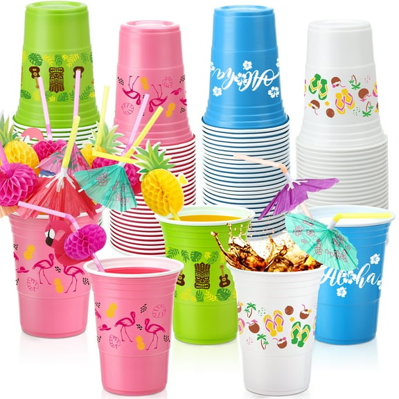sixwipe 100 Set Disposable Plastic Cups with Lids & Straws - 16 oz Clear Bulk Luau Party Cups for Coffee, Smoothies, Iced Drinks | Leak-Proof, Durable To-Go Cold Drinkware
