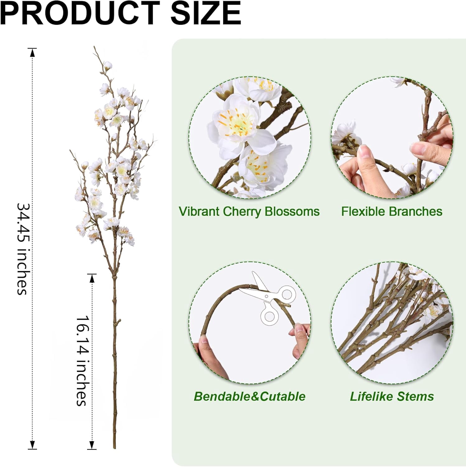 6 PCS Artificial Cherry Blossom Branches Spring Indoor Decoration, Faux Yellow Silk Flowers 34.45" Long Stems Real Touch Plum Fake Peach Plants for New Year Wedding Home Bedroom Table Office
