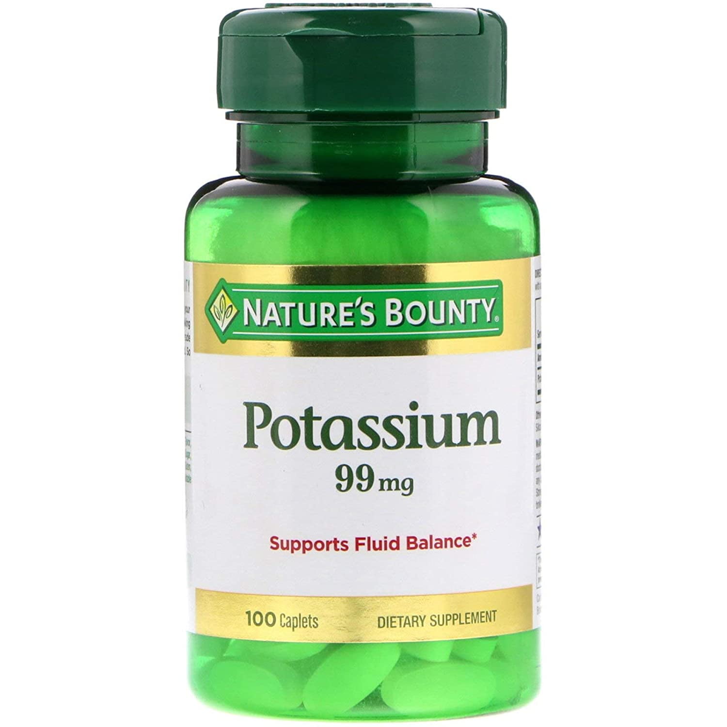 Natures Bounty Potassium Gluconate 99 mg Supplement Caplets, 100 Ea