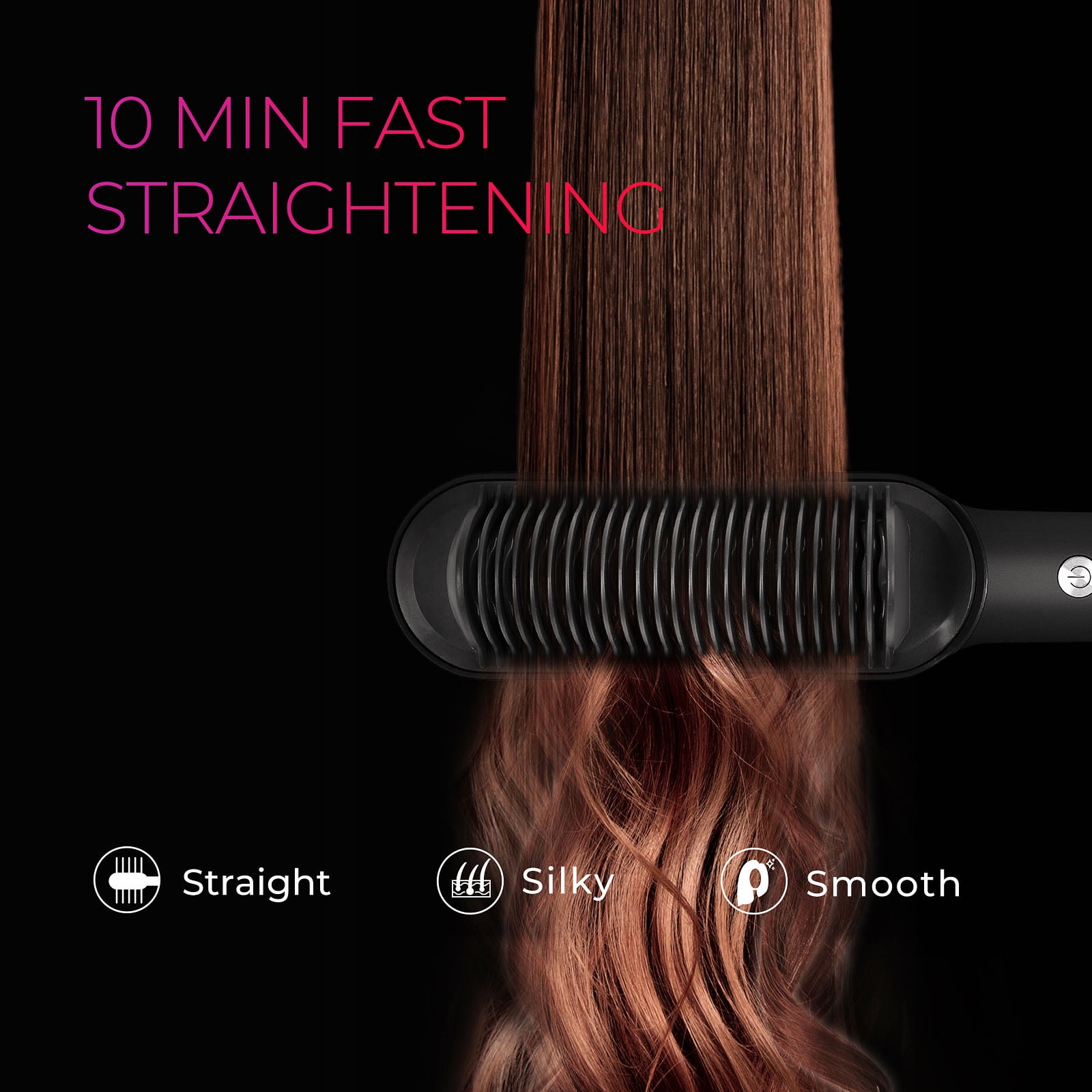 TYMO Ring Hair Straightener Brush, Flat Iron Comb, 5 Temp Settings & 20s Fast Heating, Dual Voltage,Black