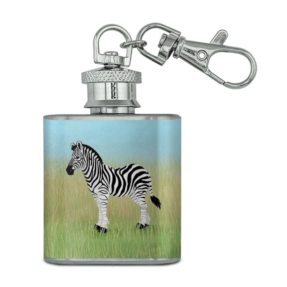 Zebra in Grasslands Stainless Steel 1oz Mini Flask Key Chain