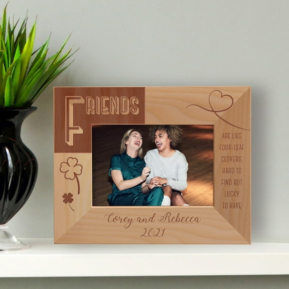 Friends Are Like Four-Leaf Clovers, Hard To Find But Lucky To Have Personalized Wooden Frame-5" x 3 1/2" Brown Horizontal