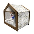 thumbnail image 1 of Christmas Pet House, Snowy Winter Concept Art with Holiday Theme Color Spots and Snowflakes, Outdoor & Indoor Portable Dog Kennel with Pillow and Cover, 5 Sizes, Grey Yellow White, by Ambesonne, 1 of 5