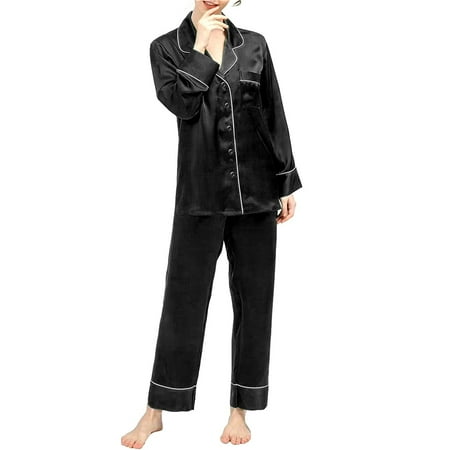 

Aunavey Women Pajamas Set Notch Collar Soft Sleepwear Pjs Short Sleeve Button Down Nightwear with Long Pants