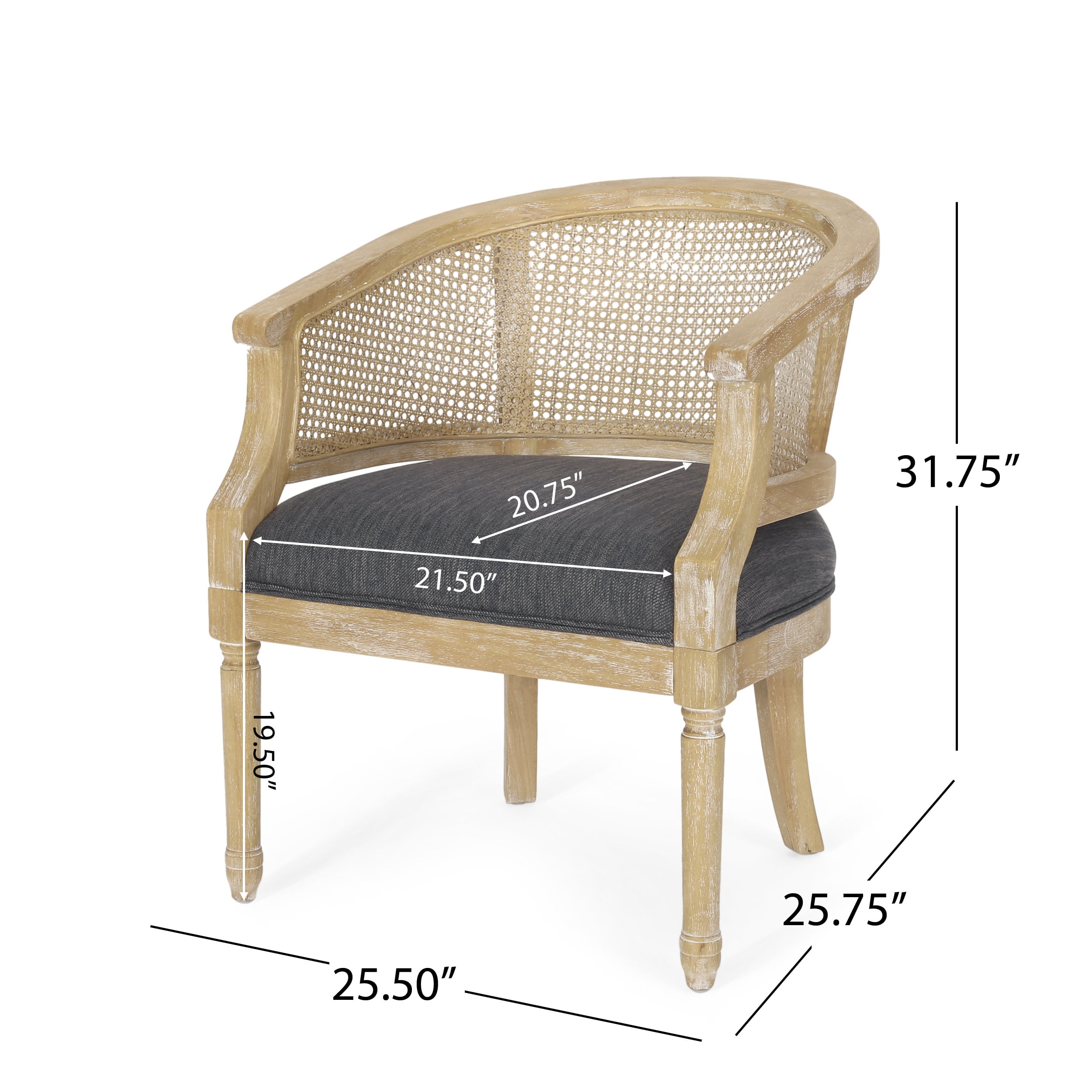 Noble House Silkie Wood and Cane Club Chair, Charcoal