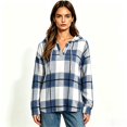 thumbnail image 2 of Women's Plaid V Neck Drawstring Long Sleeve Hooded Tunic Top, Oversized Pullover Hoodie with Pocket, Women's Plus, Size S-2XL, 2 of 4