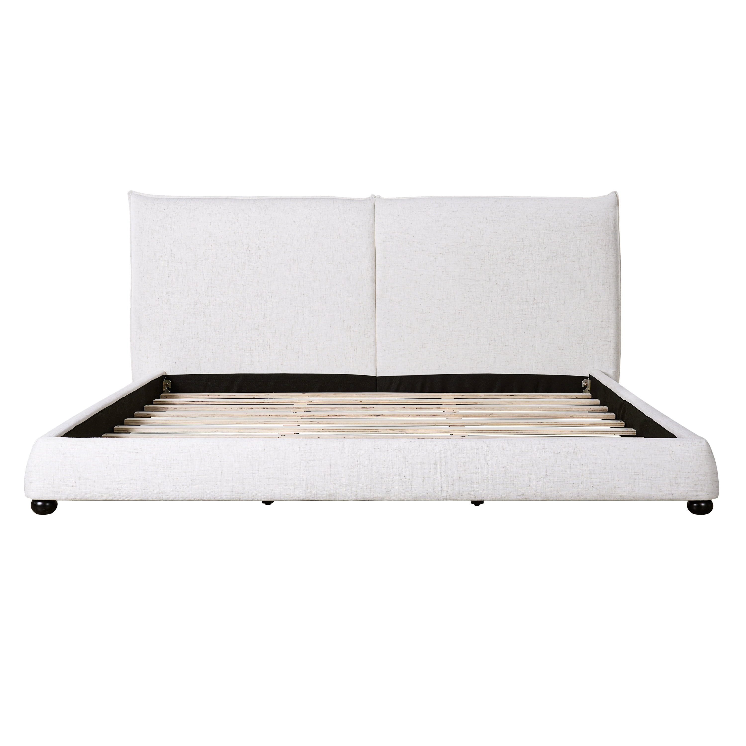 King Size Upholstered Platform Bed With Linen Fabric Pillow-Back Headboard, White