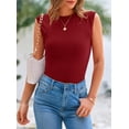 thumbnail image 4 of Camiseta sin mangas acanalada con mangas tipo cap de mujer PRETTYGARDEN color vino XL, 4 of 8