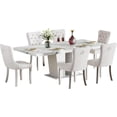 thumbnail image 5 of 7 Pieces Faux Marble Dining Table Set for 6, 63"-79" Extendable Dining Room Table and 6 Beige Tufted Chairs Set for 6, Modern Large Expandable Kitchen Table with White Double Columns Base, 5 of 8