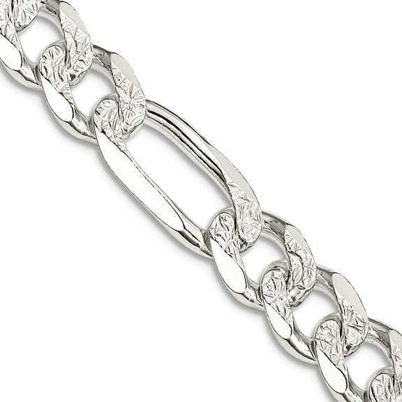 925 Sterling Silver Solid Polished 8mm Pave Flat Figaro Chain 24 Inch Lobster Claw Chain Necklace for Women and Men