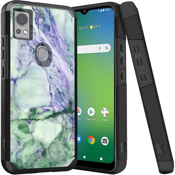 ANJ  Shockproof Dual Layer Slim Hard Case   Tempered Glass Cover Compatible with Icon 5, AT&T Motivate 4 - Green Marbling