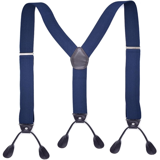Men’s Suspenders, Y-Back 1.4 Inches Wide Adjustable Heavy Duty Button Leather End Elastic Suspender for Wedding Work,Navy Blue