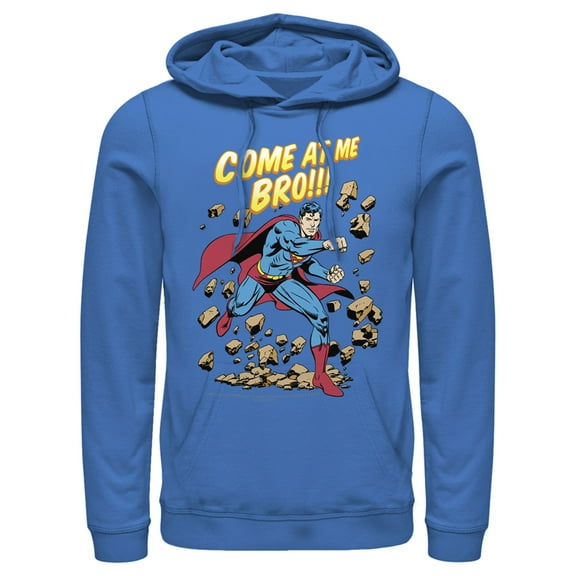 Men's Superman Come At Me Bro  Pull Over Hoodie Royal Blue Medium