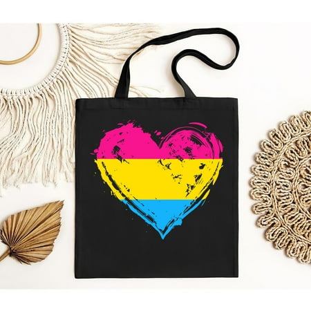 vintage Pansexual Pride Heart Flag Bag Gift Black Tote Bag-TH23575