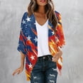 thumbnail image 4 of NTACZA Flowy Light Weight Cardigan Women Patriotic Star Print Chiffon 3/4 Sleeve Open Front Kimono Coverups Regular Orange, 4 of 6