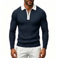 thumbnail image 4 of Kvture Men's Knit Golf Shirts Business Casual 1/4 Zip Collar Tshirt Summer Tee Long Sleeve Classic Color Block Tees Navy Pullover XXXL, 4 of 5