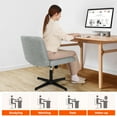 thumbnail image 6 of NEO CHAIR Criss Cross Chair No Wheels Armless&nbsp;Comfy Desk Chair Wide Vanity Makeup&nbsp;Cross Legged Office Adjustable Computer Task for Home Office Fabric (Grey), 6 of 8