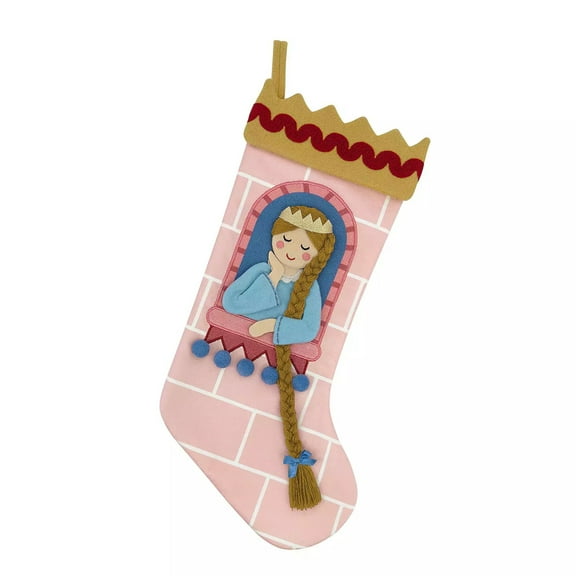 St. Nicholas Square Christmas Holiday Stocking - Princess Rapunzel Pink Sock Blonde Hair Castle