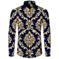 thumbnail image 4 of Nueva camisa de manga larga con estampado 3D de cadena de flores doradas de lujo para hombre, ropa informal de diseñador para hombre, camisas con botones de solapa, 4 of 5