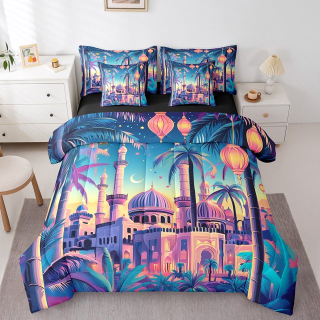 Erosebridal Princess Castle Bedding Sets Full Size, Tree Botanical Comforter Sets with Sheets, Cartoon Theme Decor, Reversible 7pcs