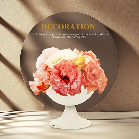 FUEENIRVA Decorative White Iron Flower Pot for Floral Arrangement and Tabletop Decor