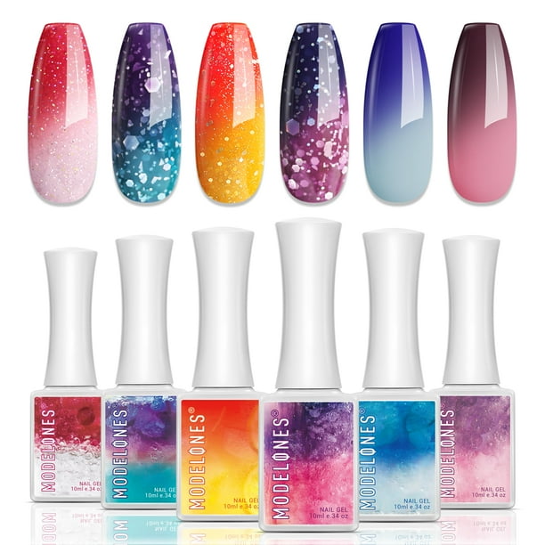 Set de esmaltes de uñas en gel que cambian de color, modelo ones, 6 colores, 10 ml