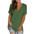 thumbnail image 2 of DDAPJ pyju Women's Short Sleeve V Neck Tops Solid Casual Summer T Shirts Ladies Basic Tees Army Green L, 2 of 6